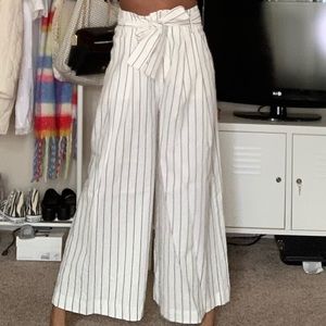 white and black striped pants